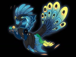 Size: 1024x768 | Tagged: safe, artist:loryska, oc, oc only, draconequus, hybrid, black background, black hole, draconequus oc, ethereal wings, hybrid wings, interspecies offspring, magical lesbian spawn, offspring, parent:cosmos, parent:queen novo, planet, simple background, tangible heavenly object, wings