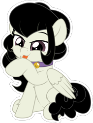 Size: 5000x6600 | Tagged: safe, artist:jhayarr23, part of a set, oc, oc only, oc:marie, pegasus, pony, behaving like a cat, collar, commission, cute, female, hoof licking, licking, simple background, sitting, solo, tongue out, transparent background, wings, ych result
