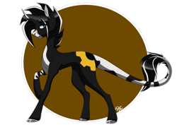 Size: 1280x906 | Tagged: safe, alternate version, artist:0pika-chan0, oc, oc only, oc:shadow heart, pony, unicorn, colored, curved horn, horn, leonine tail, raised hoof, simple background, solo, transparent background, unicorn oc