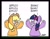 Size: 1024x796 | Tagged: safe, artist:bobthedalek, applejack, rarity, twilight sparkle, earth pony, pony, unicorn, g4, apple, atg 2020, book, flanderization, hand puppet, implied rarity, newbie artist training grounds, offscreen character, puppet, redraw, that pony sure does love apples, that pony sure does love books
