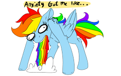 Size: 1920x1200 | Tagged: safe, artist:brainiac, derpibooru exclusive, rainbow dash, pony, g4, anxiety, female, puking rainbows, simple background, solo, transparent background, vomiting, wtf