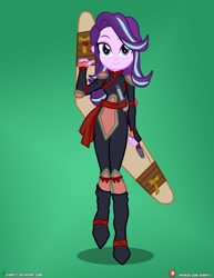 Size: 3090x4000 | Tagged: safe, artist:dieart77, starlight glimmer, equestria girls, g4, anime, boomerang, clothes, commission, cosplay, costume, green background, inuyasha, kelly sheridan, sango, simple background, solo, voice actor joke, weapon