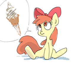 Size: 1900x1600 | Tagged: safe, artist:fuyugi, apple bloom, earth pony, pony, g4, blushing, doodle, female, filly, food, ice cream, implied food, looking at each other, solo, speech bubble