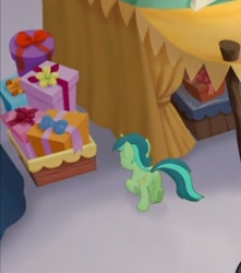 Size: 441x498 | Tagged: safe, screencap, turquoise strings, pony, unicorn, g4, my little pony: the movie, background pony, booth, cropped, female, mare, present, running