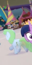 Size: 255x523 | Tagged: safe, screencap, twilight sparkle, earth pony, pony, g4, my little pony: the movie, background pony, booth, canterlot, cropped, female, mare, running, scared, unnamed character, unnamed pony