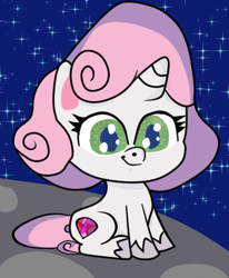 Size: 428x520 | Tagged: safe, artist:sweetai belle, sweetie belle, pony, unicorn, g4.5, my little pony: pony life, cute, diasweetes, female, filly, moon, smiling, space