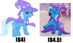Size: 1280x763 | Tagged: safe, artist:hannah731, edit, screencap, trixie, pony, unicorn, g4, my little pony: the movie, comparison, female, mare, not pony life, wrong