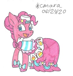 Size: 904x943 | Tagged: safe, artist:cmara, pinkie pie, earth pony, pony, g4, clothes, cute, diapinkes, dress, female, hat, mare, ribbon, solo, traditional art