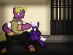 Size: 1800x1350 | Tagged: safe, artist:99999999000, oc, oc:firearm king, oc:wilson cotes, earth pony, pony, colt, father, father and child, father and son, food, ice cream, male, son, younger