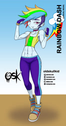 Size: 984x1860 | Tagged: safe, artist:oldskullkid, part of a set, rainbow dash, equestria girls, g4, abs, alternate hairstyle, breasts, delicious flat chest, ear piercing, hair over one eye, lip piercing, piercing, solo