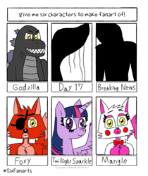 Size: 507x605 | Tagged: artist needed, safe, twilight sparkle, alicorn, fox, kaiju, pony, titan, anthro, g4, animatronic, anthro with ponies, breaking news, breaking news (trevor henderson), breasts, chest, chest fluff, crossover, day 17, day 17 (trevor henderson), female, five nights at freddy's, foxy, giants, godzilla, godzilla (monsterverse), godzilla (series), looking at you, male, mangle, monsterverse, sharp teeth, six fanarts, spread wings, teeth, tentacles, the wandering faith, trevor henderson, twilight sparkle (alicorn), wing fluff, wings
