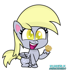 Size: 1800x1878 | Tagged: safe, artist:kuren247, derpy hooves, pegasus, pony, g4, g4.5, my little pony: pony life, cross-eyed, cute, derpabetes, female, food, g4 to g4.5, generation leap, hilarious in hindsight, muffin, mummy red girl is red, mummy she pushed red, pony life accurate, rugrats, show accurate, simple background, sitting, smiling, solo, transparent background