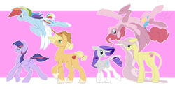 Size: 1280x659 | Tagged: safe, artist:thequeenofkats, applejack, fluttershy, pinkie pie, rainbow dash, rarity, twilight sparkle, earth pony, pegasus, pony, unicorn, g4, applejack (g5 concept leak), applejack (male), bubble berry, coat markings, concave belly, earth pony twilight, female, fluttershy (g5 concept leak), flying, g5 concept leak style, g5 concept leaks, leonine tail, male, mane six, mane six (g5 concept leak), pegasus pinkie pie, pinkie pie (g5 concept leak), race swap, rainbow dash (g5 concept leak), raised hoof, rarity (g5 concept leak), redesign, rule 63, simple background, slender, spread wings, thin, transparent background, twilight sparkle (g5 concept leak), unicorn fluttershy, wings