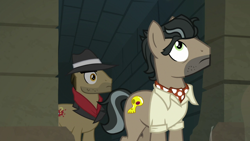 Size: 1920x1080 | Tagged: safe, screencap, biff, doctor caballeron, earth pony, pony, daring doubt, g4, ascot tie, clothes, duo, fedora, hat, henchmen, male, shirt, stallion