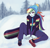 Size: 572x544 | Tagged: safe, artist:nairdags, rainbow dash, equestria girls, g4, alternate hairstyle, clothes, female, hat, jacket, pixelated, ponytail, raised eyebrow, snow, snowboard, solo, winter outfit