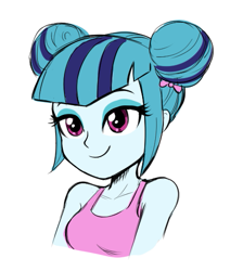 Size: 463x517 | Tagged: safe, artist:nairdags, sonata dusk, equestria girls, alternate hairstyle, bow, bust, clothes, cute, female, hair bow, hair bun, hairstyle swap, simple background, sleeveless, smiling, solo, sonatabetes, tanktop, white background