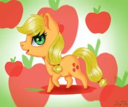 Size: 600x500 | Tagged: safe, artist:nastya-lazy-cat, applejack, earth pony, pony, g4, chibi, cutie mark background, female, mare, solo