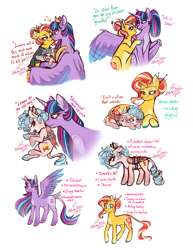 Size: 5163x6672 | Tagged: safe, artist:snowballflo, cozy glow, sunset shimmer, twilight sparkle, alicorn, bat pony, pony, unicorn, g4, a better ending for cozy, alternate design, alternate hairstyle, bat ponified, bedroom eyes, bow, clothes, coat markings, colored hooves, colored wings, colored wingtips, cozybat, cuffs, ear piercing, earring, eyeshadow, female, filly, freckles, hair bow, hairpin, heart, hug, jacket, jewelry, leather jacket, lesbian, makeup, mare, markings, mouth hold, one eye closed, open mouth, piercing, race swap, raised hoof, raised leg, redesign, ship:sunsetsparkle, shipping, simple background, spread wings, tongue out, twilight sparkle (alicorn), unshorn fetlocks, white background, winghug, wings