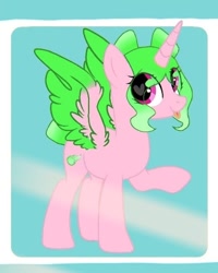 Size: 546x682 | Tagged: dead source, safe, artist:lacey.wonder, oc, oc only, alicorn, pony, :p, alicorn oc, female, heart eyes, horn, mare, raised hoof, solo, tongue out, wingding eyes, wings