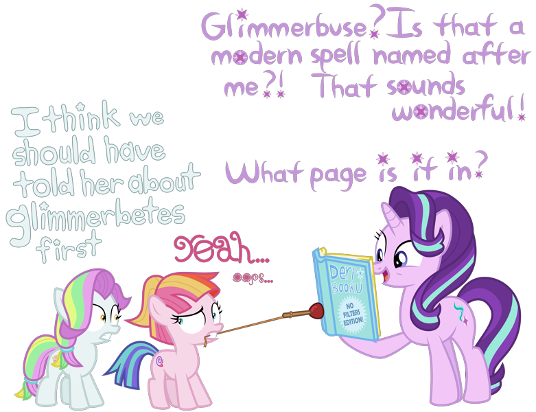 2395583 - safe, artist:kmlp, derpibooru exclusive, coconut cream, starlight  glimmer, toola roola, derpibooru, absurd resolution, book, meta, simple  background, toilet plunger, transparent background, vector - Derpibooru