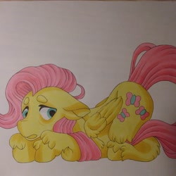 Size: 1080x1080 | Tagged: safe, artist:c_owokie, fluttershy, pegasus, pony, g4, female, mare, open mouth, solo, traditional art, unshorn fetlocks, worried