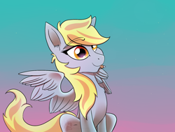 Size: 1600x1200 | Tagged: safe, artist:twilightwolf91, derpy hooves, pegasus, pony, g4, cute, derpabetes, female, mare, simple background, sitting, solo, speedpaint available, tongue out