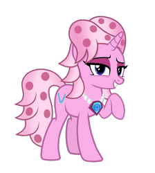 Size: 2652x2962 | Tagged: safe, artist:chomakony, oc, oc only, oc:ms. pearlace, pony, unicorn, bedroom eyes, blue eyes, diamond, female, high res, horn, jewelry, lidded eyes, looking at you, mare, necklace, pearl, pearl necklace, raised hoof, show accurate, simple background, smiling, solo, transparent background, unicorn oc