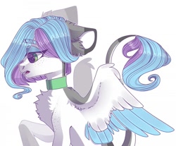Size: 1080x895 | Tagged: safe, artist:fotiles_art, oc, oc only, pegasus, pony, choker, leonine tail, open mouth, pegasus oc, simple background, solo, two toned wings, white background, wings