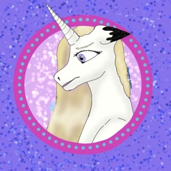 Size: 768x768 | Tagged: safe, artist:starly_but, oc, oc only, pony, unicorn, abstract background, bust, horn, solo, unicorn oc