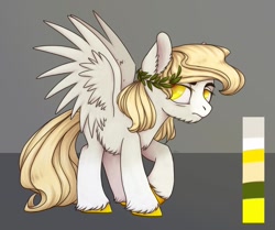 Size: 1080x902 | Tagged: safe, artist:ash_helz, oc, oc only, pegasus, pony, beard, chest fluff, colored hooves, facial hair, laurel wreath, male, pegasus oc, reference sheet, solo, stallion, unshorn fetlocks, wings