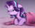 Size: 2259x1806 | Tagged: safe, artist:buttersprinkle, starlight glimmer, pony, unicorn, g4, :t, angry, bags under eyes, bed, blanket, cute, ears back, female, frown, glare, glimmerbetes, grumpy, looking at you, madorable, mare, messy mane, misleading thumbnail, morning ponies, nose wrinkle, not a morning pony, prone, scrunchy face, solo, starlight glimmer is not amused, stray strand, unamused