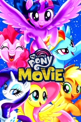 Size: 268x402 | Tagged: safe, applejack, fluttershy, pinkie pie, rainbow dash, rarity, twilight sparkle, alicorn, pony, g4, my little pony: the movie, eyes closed, my little pony logo, poster, spread wings, twilight sparkle (alicorn), wings