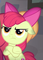 Size: 412x572 | Tagged: safe, screencap, apple bloom, earth pony, pony, g4, hard to say anything, adorabloom, angry, apple bloom is not amused, cropped, cute, ears back, female, madorable, sitting, solo, unamused