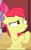Size: 553x898 | Tagged: safe, screencap, apple bloom, pony, g4, the break up breakdown, cropped, female, offscreen character, sitting, smiling, solo, thinking