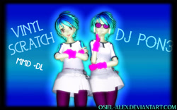 Size: 2797x1743 | Tagged: safe, artist:osiel-alex, dj pon-3, vinyl scratch, equestria girls, g4, 3d, alternate hairstyle, blue background, clothes, female, fingerless gloves, gloves, jacket, leggings, mmd, simple background, skirt, solo, vinyl's glasses