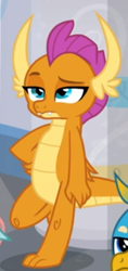 Size: 216x458 | Tagged: safe, screencap, gallus, smolder, g4, she's all yak, bored, cropped, female, leaning, raised eyebrow, solo