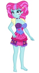 Size: 445x827 | Tagged: safe, edit, editor:ah96, editor:thomasfan45, kiwi lollipop, equestria girls, equestria girls series, g4, sunset's backstage pass!, spoiler:eqg series (season 2), barefoot, bedroom eyes, breasts, busty kiwi lollipop, cleavage, feet, female, hand on hip, jewelry, k-lo, legs, looking at you, necklace, sexy, simple background, smiling, solo, vector