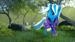 Size: 678x382 | Tagged: safe, artist:skytail07, trixie, pony, unicorn, g4, 3d, absurd file size, alternate hairstyle, animated, babysitter trixie, clothes, female, grass, hoodie, mare, raised hoof, rock, scenery, solo, source filmmaker, tree, windswept mane
