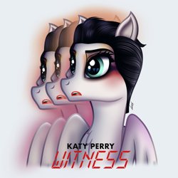 Size: 1500x1500 | Tagged: safe, artist:aldobronyjdc, pegasus, pony, album, album cover, alternate cover, digital art, female, katy perry, katy pony, looking away, makeup, mare, open mouth, ponified, ponified celebrity, simple background, solo, text, three faces, white background, witness (album)