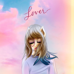 Size: 1500x1500 | Tagged: safe, artist:aldobronyjdc, earth pony, pony, album, album cover, bangs, blouse, clothes, cloud, colored hair, colorful, digital art, heart, lover, ponified, sky, solo, taylor swift