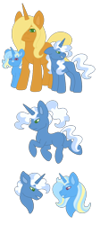 Size: 640x1429 | Tagged: safe, artist:handlz, pokey pierce, sunflower spectacle, trixie, pony, unicorn, g4, female, headcanon, mare, siblings