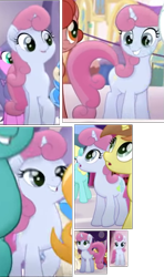 Size: 379x642 | Tagged: safe, screencap, bunny moon, cantaloupe (g4), cornsilk, glitter glow, granny smith, maple grove, nougat praliné, earth pony, pony, unicorn, g4, my little pony: the movie, background pony, collage, cropped, different cutie marks, female, mare, we got this together