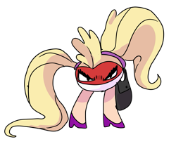 Size: 1387x1140 | Tagged: safe, artist:nightmare fuel, voltorb, barely pony related, context in source, legs, not fluttershy, not salmon, pokémon, purse, simple background, wat, wig