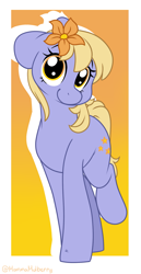 Size: 989x1912 | Tagged: safe, artist:mulberrytarthorse, doseydotes, pony, female, floppy ears, flower, flower in hair, looking at you, mare, smiling at you, solo