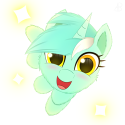 Size: 3000x3000 | Tagged: dead source, safe, artist:alexbefest, artist:pegasusyay, lyra heartstrings, pony, unicorn, g4, cute, female, fluffy, halfbody, high res, lyrabetes, smiling, solo, sparkles