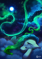 Size: 1128x1600 | Tagged: safe, artist:silentwulv, oc, oc only, pegasus, pony, night, sleeping, solo, surreal