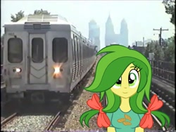 Size: 2048x1536 | Tagged: safe, artist:topsangtheman, apple fritter, pony, equestria girls, g4, apple family member, equestria girls-ified, irl, looking at you, philadelphia, photo, ponies in real life, septa, train