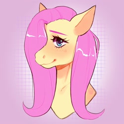Size: 2048x2041 | Tagged: safe, artist:cozygh0st, fluttershy, pony, g4, blushing, bust, cute, female, hair over one eye, high res, looking at you, mare, portrait, shyabetes, smiling, solo, three quarter view