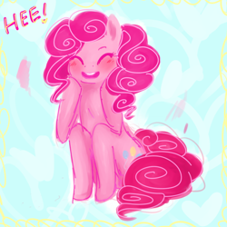 Size: 600x600 | Tagged: safe, artist:geewhizbutts, pinkie pie, earth pony, pony, g4, anatomically incorrect, blushing, cute, diapinkes, eyes closed, female, incorrect leg anatomy, mare, open mouth, smiling, solo