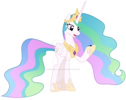 Size: 1600x1274 | Tagged: safe, artist:frownfactory, artist:savannah-london, princess celestia, alicorn, pony, g4, deviantart watermark, female, giant alicorn, giant pony, giant/tiny, giantess, giantlestia, helicopter, hoof shoes, jewelry, macro, macro/micro, mare, micro, necklace, obtrusive watermark, regalia, simple background, size difference, solo, tiny, watermark, white background